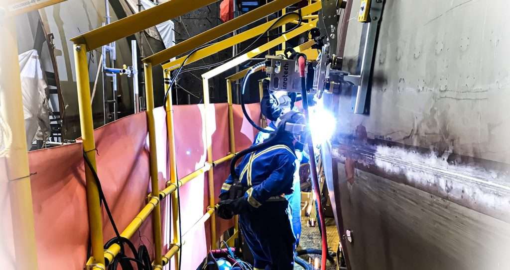 Robot welding on turbine